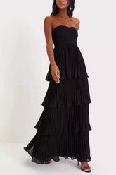 A-line Maxi Pleated Satin Formal Evening Dresses 847845179738 - COCOMELODY