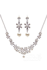 Rhinestone Pearl Wedding Necklace Earrings Jewelry CY0047 - COCOMELODY