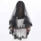 Short double comb Halloween black headdress lace veil 652118383139 - COCOMELODY