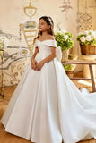 A-Line Off-Shoulder Satin Sweep-Brush Train Flower Girl Dresses 995911629571