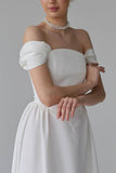 A-Line Tea Length Elastic Cloth Little White Dress 100005 - COCOMELODY
