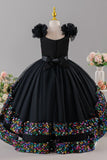 Ruffled Flutter Shoulder Sequin Ruffled Trim Bodice Tulle High-Low Flower Girl Dresses 1029823265576