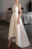 A-Line High-Low Satin Little White Dress 100047 - COCOMELODY