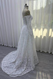 A-Line Sweep-Brush Train Lace Wedding Dress 843985458463 - COCOMELODY