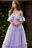 A-Line Floor Length Dot Tulle Prom Dress CS0473 - COCOMELODY