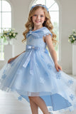 Princess Peter Pan Collar Lace Trim High-Low Floral Tulle Flower Girl Dresses 1030171849352