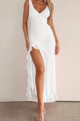 Sheath-Column Tea Length Chiffon Little White Dress 100032 - COCOMELODY