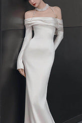 Trumpet-Mermaid Sweep-Brush Train Satin Wedding Dress 844155211342 - COCOMELODY