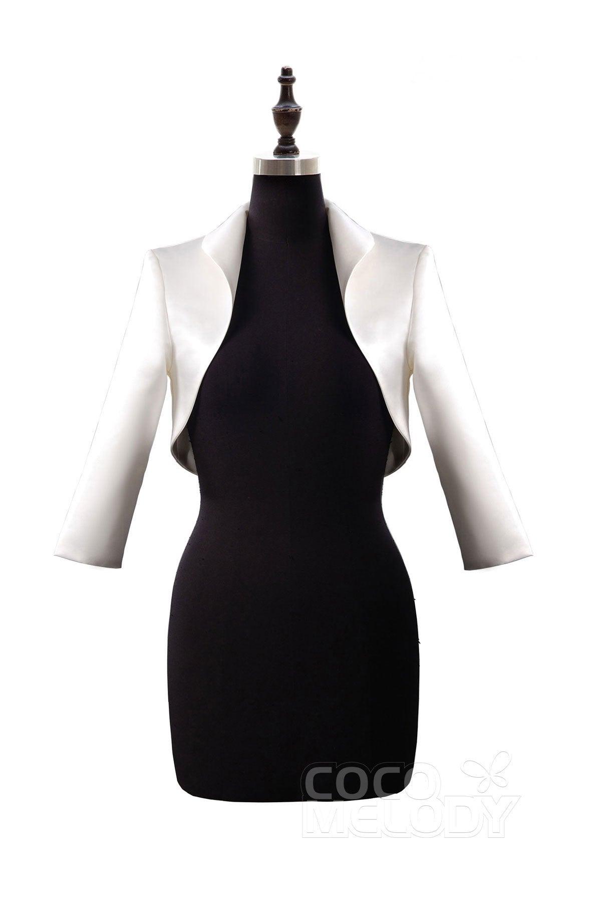 Modern Ivory Satin 3/4 Length Sleeve Wedding Jacket AC4001 - COCOMELODY