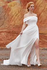 A-Line Pearl yarn and Acetate satin Wedding Dress LD5800 - COCOMELODY
