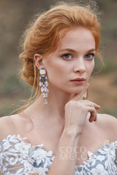 Fashion Zircon Wedding Earrings with Jewel Beading HG18018 - COCOMELODY