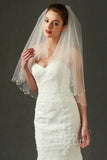 Two-tier Beaded Edge Tulle Elbow Veils with Beading AV160018 - COCOMELODY