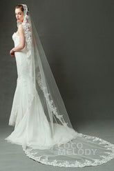 One-tier Lace Edge Tulle Chapel Veils Appliques AV160027 - COCOMELODY