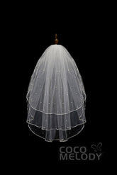Three-tier Ribbon Edge Tulle Hip Veils with Pearls AV18009 - COCOMELODY