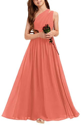 One Shoulder A-Line Junior Bridesmaid Dress B0C69DBSKL - COCOMELODY
