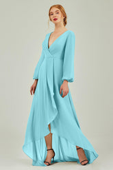Asymmetrical Sweep-Brush Chiffon Bridesmaid Dress Formal Dresses CB0239CR - COCOMELODY