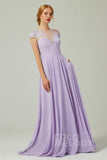 A-Line Sweep-Brush-Train Chiffon Bridesmaid Dress CB0248CR - COCOMELODY