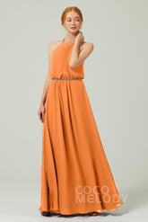 A-Line Floor Length Chiffon Bridesmaid Dress CB0292 - COCOMELODY