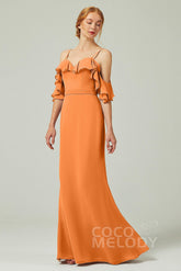 Sheath-Column Floor Length Chiffon Bridesmaid Dress CB0301 - COCOMELODY