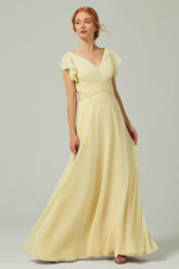 A-Line Floor Length Chiffon Bridesmaid Dress CB0302PS - COCOMELODY