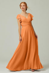 A-Line Floor Length Chiffon Bridesmaid Dress CB0302PS - COCOMELODY