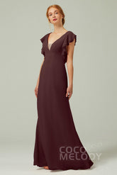 Sheath-Column Floor Length Chiffon Bridesmaid Dress CB0304 - COCOMELODY