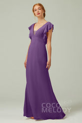 Sheath-Column Floor Length Chiffon Bridesmaid Dress CB0304 - COCOMELODY