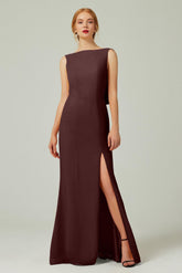 Sheath-Column Sweep-Brush Chiffon Bridesmaid Dress Formal Dresses CB0310PS - COCOMELODY