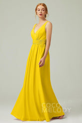A-Line Floor Length Chiffon Bridesmaid Dress CB0318 - COCOMELODY