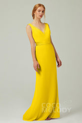 Sheath-Column Floor Length Chiffon Bridesmaid Dress CB0320 - COCOMELODY