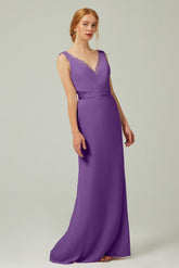 Sheath-Column Floor Length Chiffon Bridesmaid Dress CB0320 - COCOMELODY