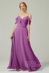 A-Line Floor Length Chiffon Bridesmaid Dress CB0326 - COCOMELODY