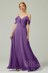 A-Line Floor Length Chiffon Bridesmaid Dress CB0326 - COCOMELODY