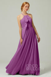 A-Line Floor Length Chiffon Bridesmaid Dress CB0328 - COCOMELODY