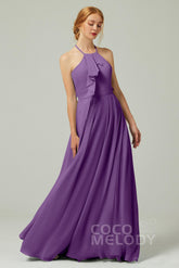A-Line Floor Length Chiffon Bridesmaid Dress CB0328 - COCOMELODY