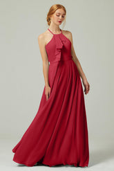 A-Line Floor Length Chiffon Bridesmaid Dress CB0328 - COCOMELODY