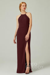 Sheath-Column Floor Length Chiffon Bridesmaid Dress Formal Dresses CB0337 - COCOMELODY
