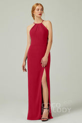 Sheath-Column Floor Length Chiffon Bridesmaid Dress Formal Dresses CB0337 - COCOMELODY