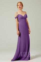 Sheath-Column Floor Length Chiffon Bridesmaid Dress Formal Dresses CB0343 - COCOMELODY
