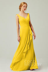 Sheath-Column Floor Length Chiffon Bridesmaid Dress Formal Dresses CB0344PS - COCOMELODY