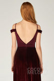 A-Line Floor Length Velvet Bridesmaid Dress CB0373CR - COCOMELODY