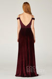 A-Line Floor Length Velvet Bridesmaid Dress CB0373CR - COCOMELODY