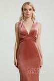Sheath-Column Floor Length Velvet Dresses CB0428CS - COCOMELODY