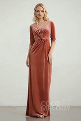 Sheath-Column Floor Length Velvet Bridesmaid Dress Formal Dresses CB0443 - COCOMELODY
