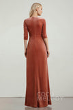 Sheath-Column Floor Length Velvet Bridesmaid Dress Formal Dresses CB0443 - COCOMELODY