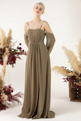 A-Line Sweep-Brush Train Chiffon Bridesmaid Dress CB0460 - COCOMELODY