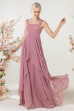 A-Line Sweep-Brush Train Chiffon Bridesmaid Dress CB0473 - COCOMELODY