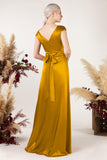 A-Line Sweep Luxe Satin Bridesmaid Dress Formal Dresses CB0497 - COCOMELODY