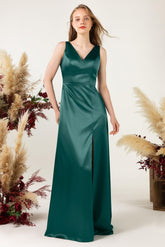 Sheath Sweep Luxe Satin Bridesmaid Dress Formal Dresses CB0502 - COCOMELODY