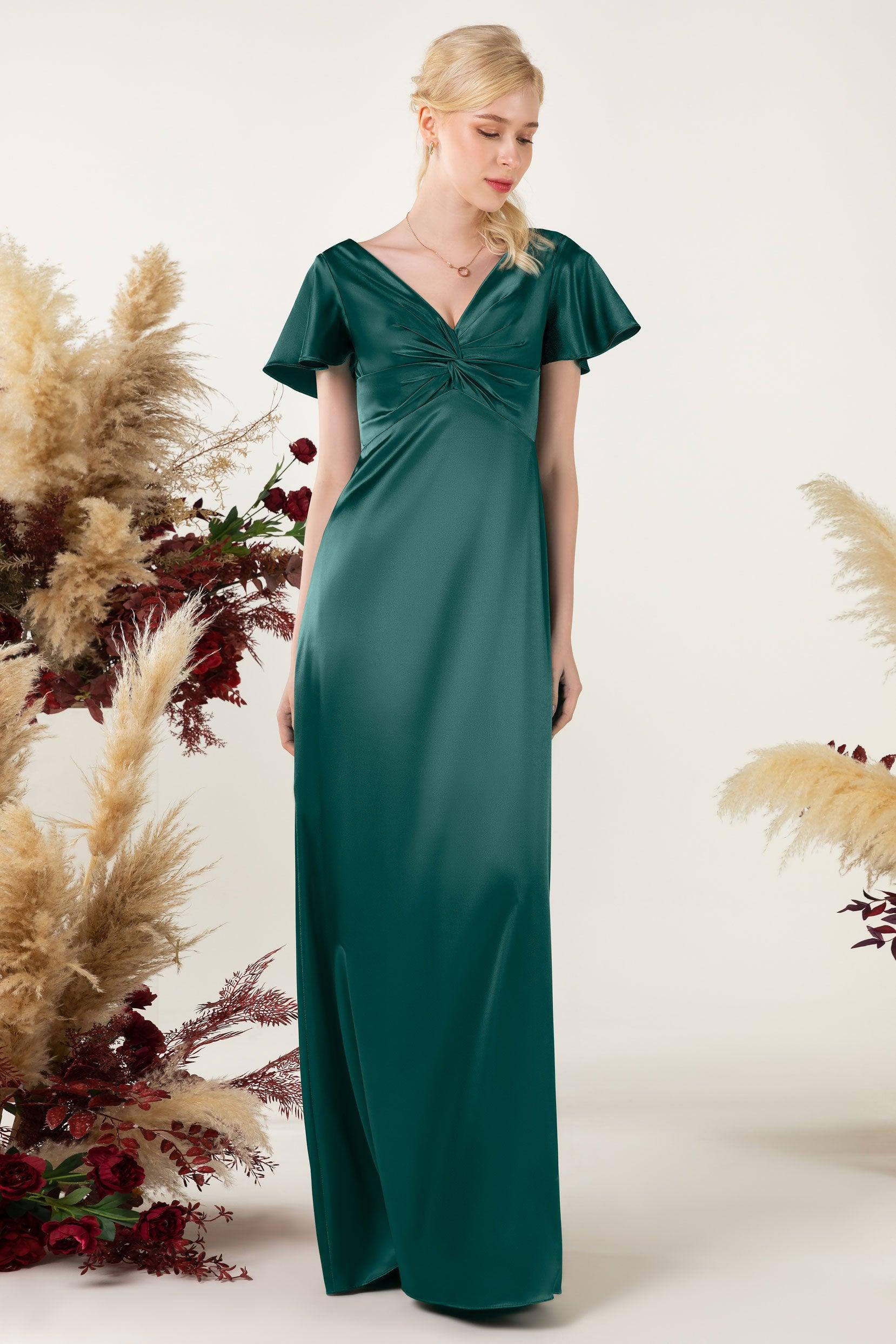 Sheath Sweep Luxe Satin Bridesmaid Dress Formal Dresses CB0504 - COCOMELODY